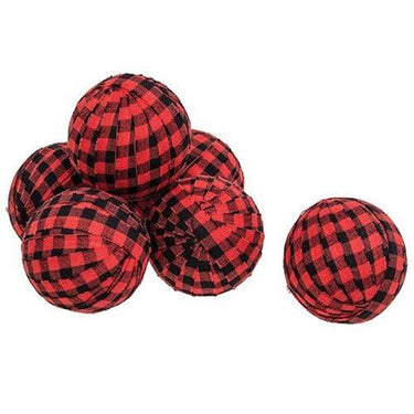 6 Set Red & Black Buffalo Check Rag Balls - The Fox Decor